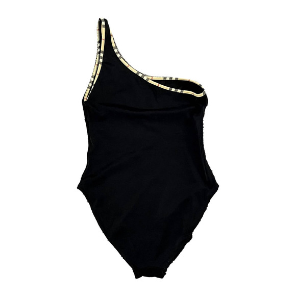Burberry Other - Burberry London Black One Shoulder Bathing Suit Nova Check Trim Size Small EUC